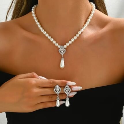 Bridal Jewelry Set – Floral Drop Necklace & Earrings